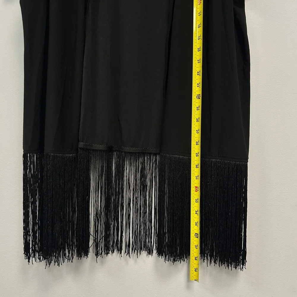 Catherines Black Fringe Trim Open Front Cover Up Duster Cardigan Size 1X